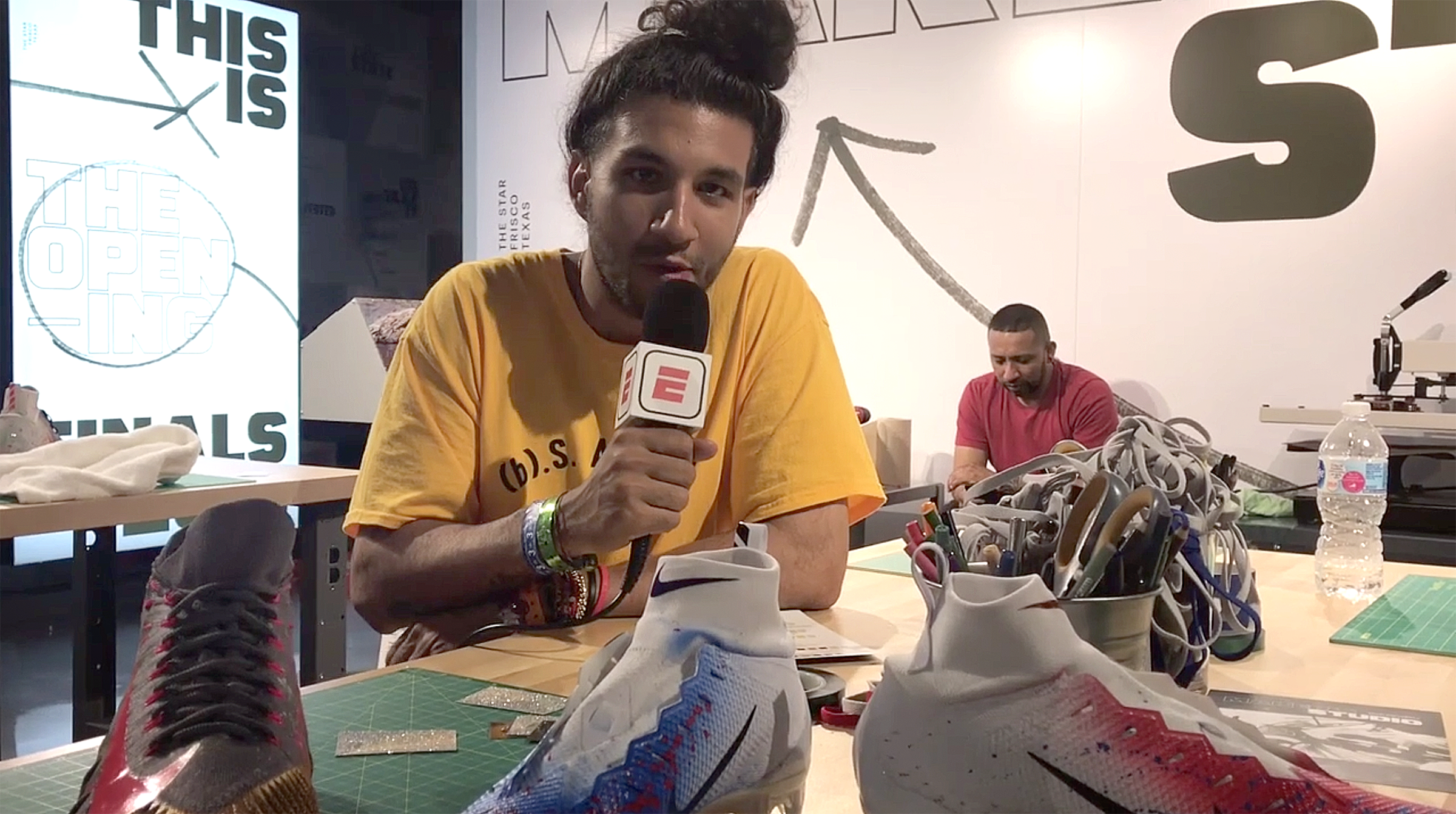 Photo: ESPN - ‘Nike brought its Maker's Studio to Dallas, Texas for The Opening to allow high school football recruits and customers to customize their own football cleats and apparel. Cesar Perez, creator of Maker's Studio, talks about the process.’
