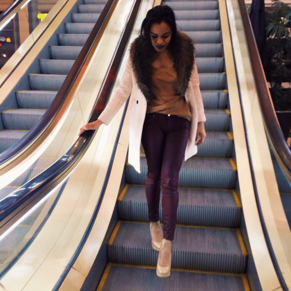 wearing: H&amp;M jeans, DKNY top, Club Monaco coat, Betsy Johnson