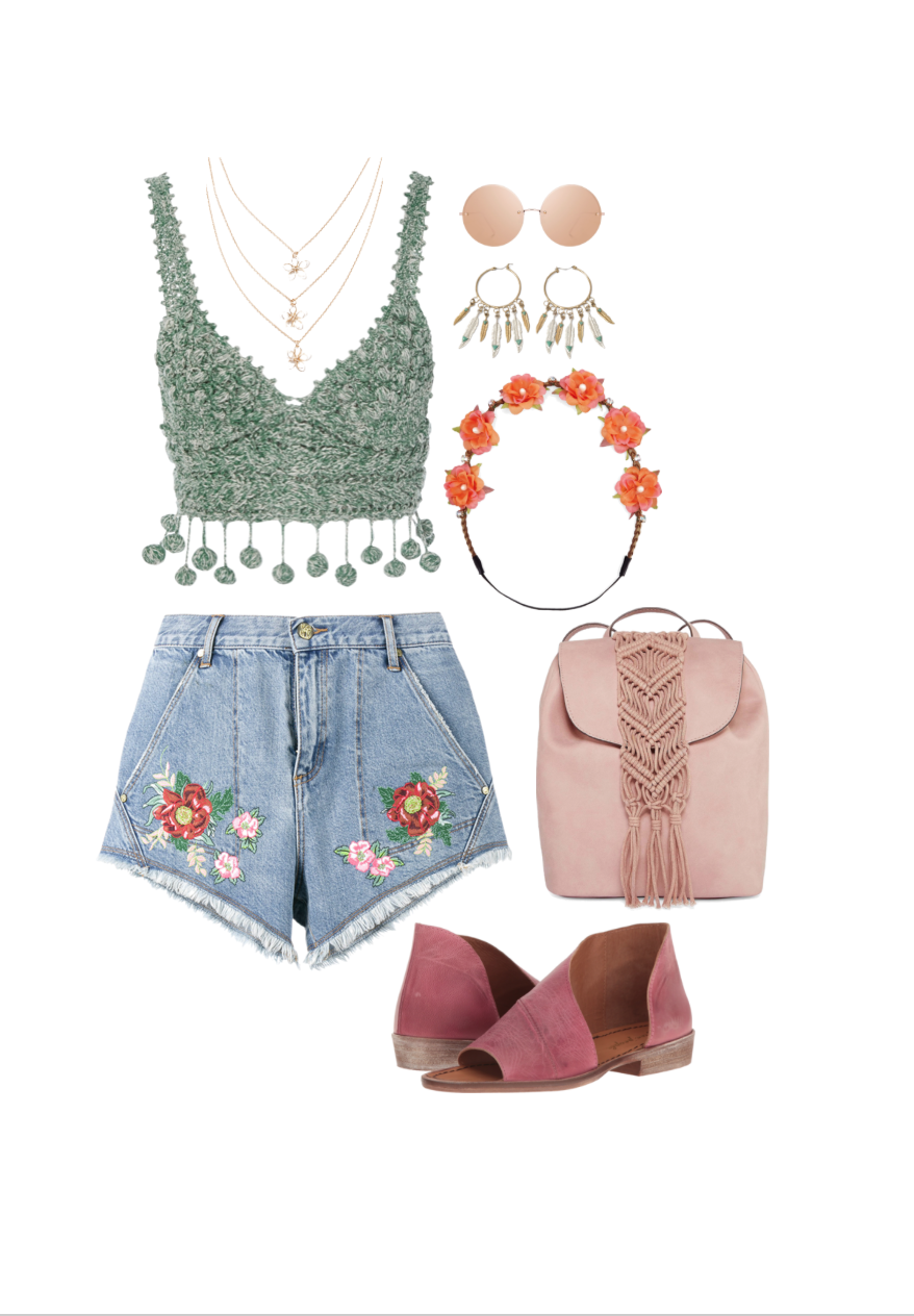 Top: Kirna Zabete, Bottom: House of Holland, Shoes: Zappos, Backpack: JCPenny, Flower crown: JCPenny, Sunglasses: Linda Farrow, Earrings: Lyla Loves, Necklace: Shoe Dazzle