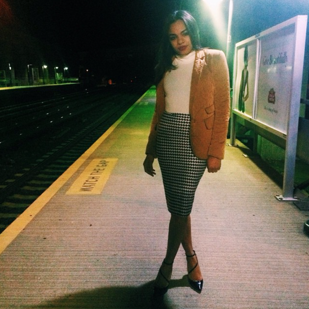 wearing: American Apparel skirt and top, Tia Cibani blazer, Alice &amp; Olivia shoes