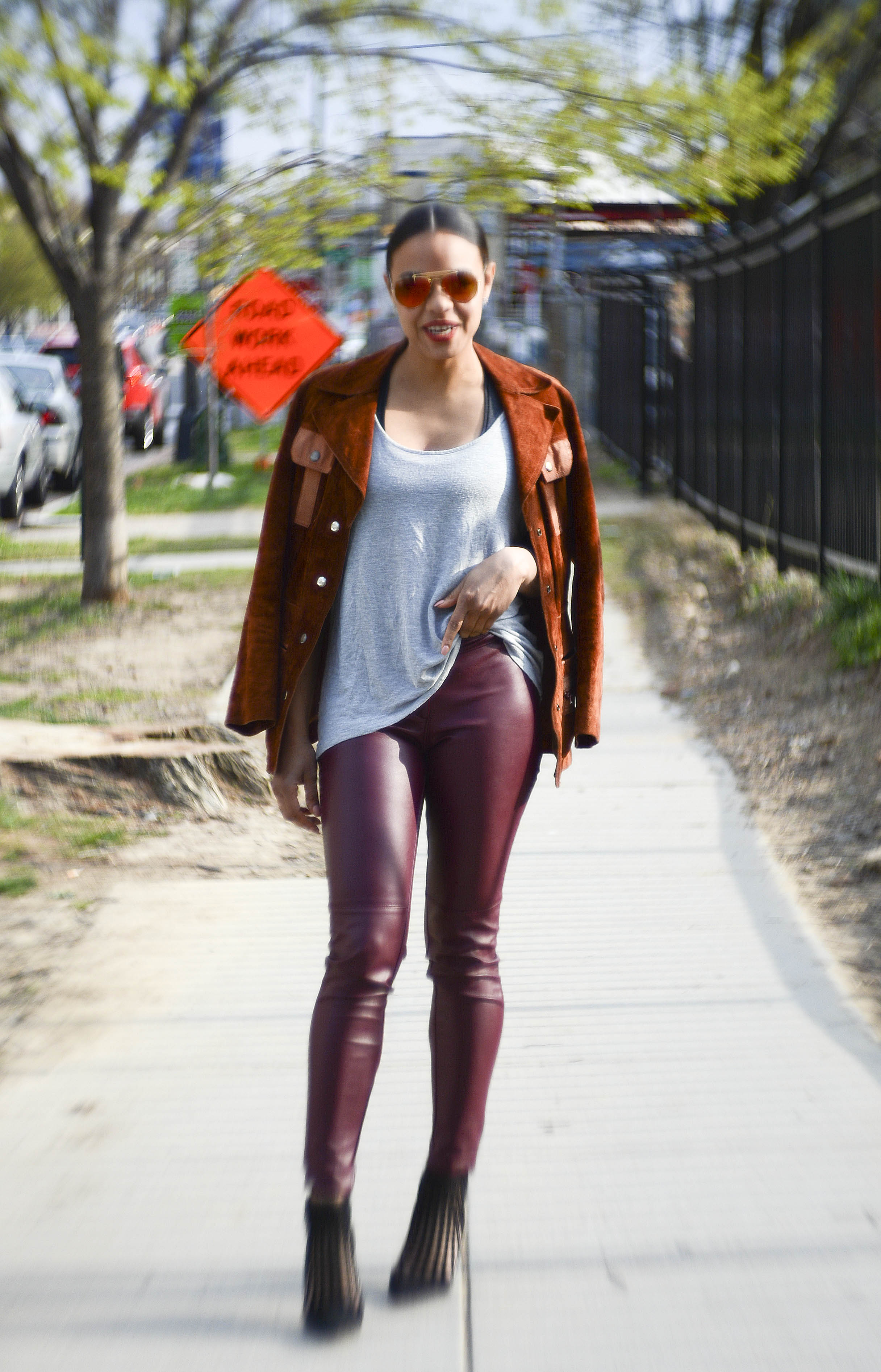 wearing: H&amp;M pants, Forever21 top, Aldo shoes, vintage suede jacket, Ray Ban sunnies