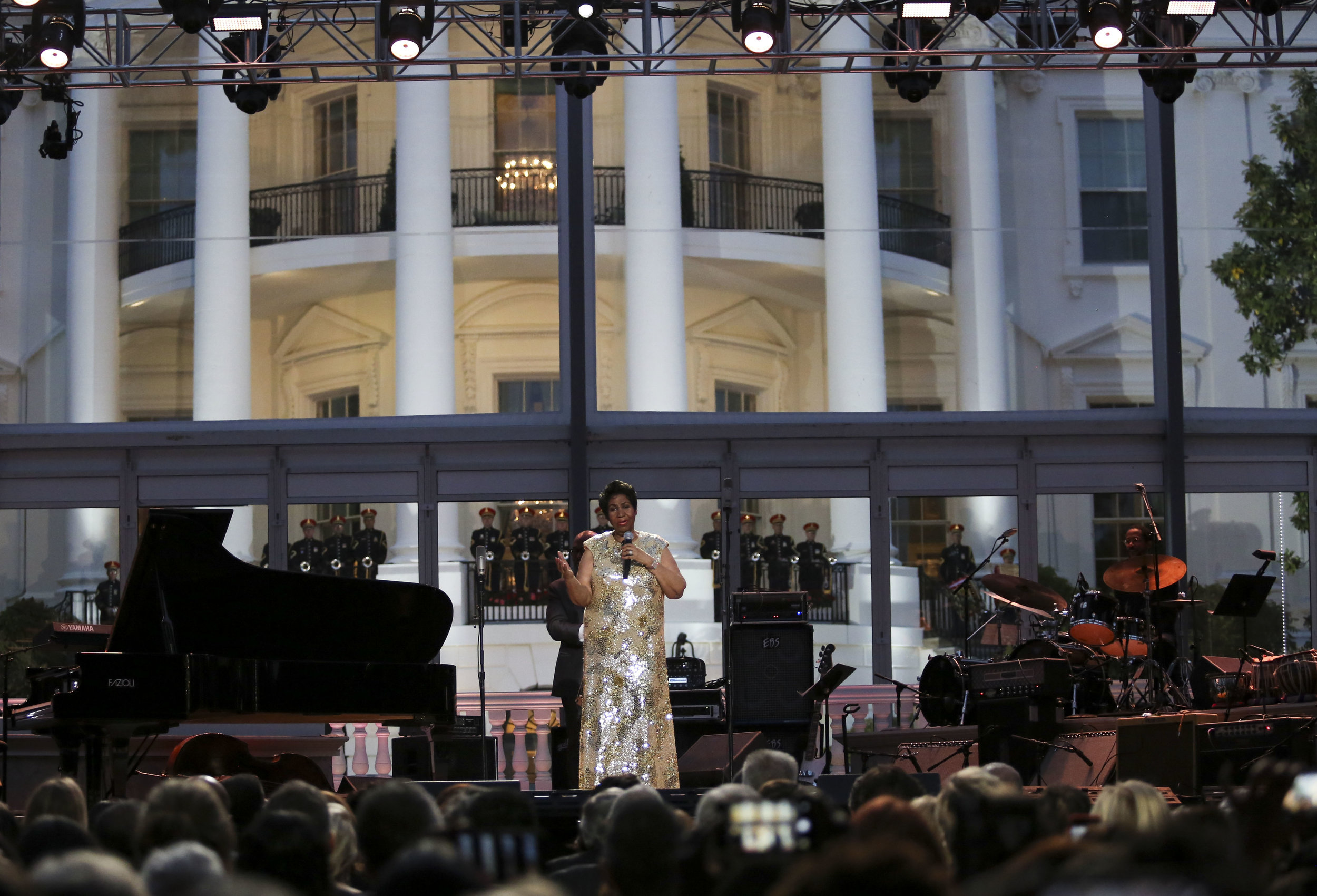 Aretha Franklin performs at the International Jazz Day Concert on the South Lawn of the White House on April 29, 2016 in Washington, DC. Photo: Getty Images